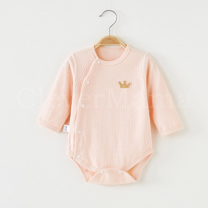 Newborn Tie-side style Plain Long Sleeves onesie