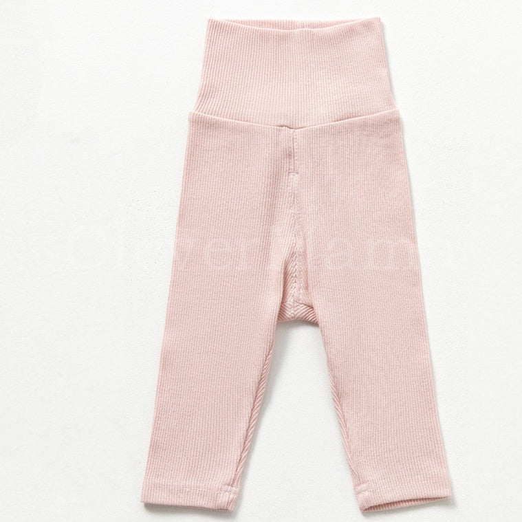 Rib Cotton High Waist Plain Pants