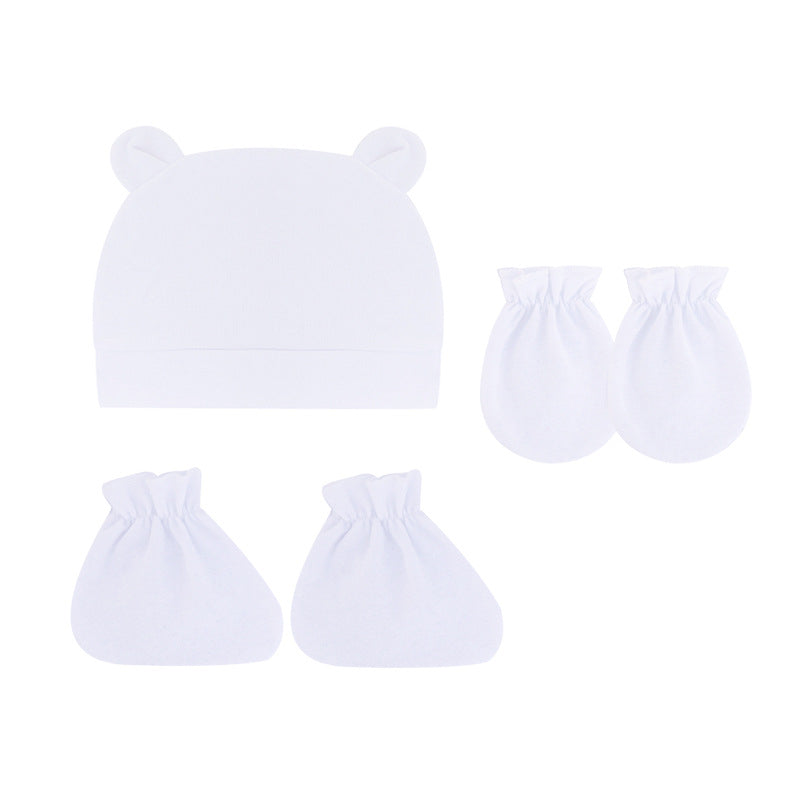 3in1 set Plain Bear Ears Newborn Babies Bonnet+ Mittens+Booties set