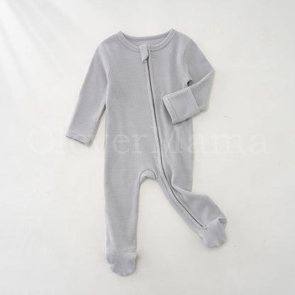 Waffle Cotton Two-Way Zipper Footed Pajama