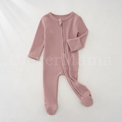 Waffle Cotton Two-Way Zipper Footed Pajama