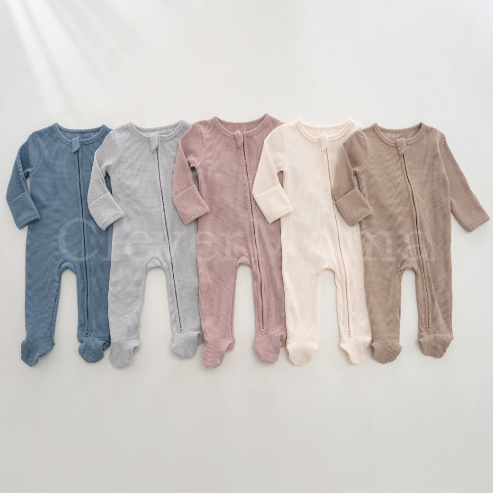 Waffle Cotton Two-Way Zipper Footed Pajama