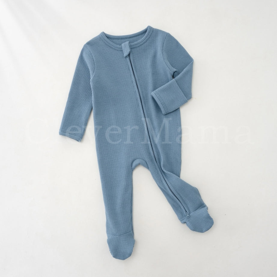 Waffle Cotton Two-Way Zipper Footed Pajama