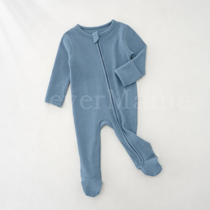 Waffle Cotton Two-Way Zipper Footed Pajama
