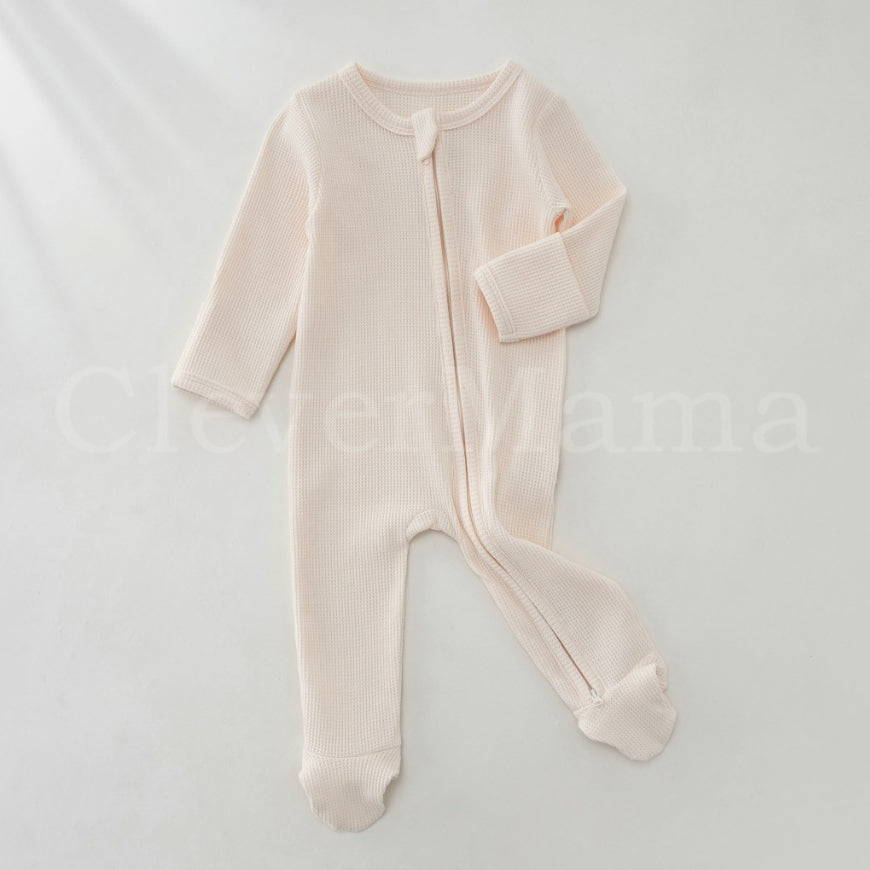 Waffle Cotton Two-Way Zipper Footed Pajama