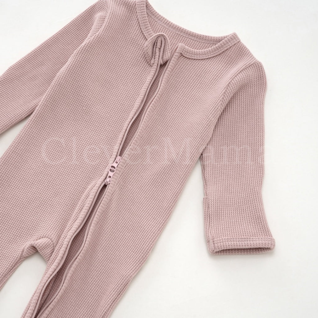 Waffle Cotton Two-Way Zipper Footed Pajama